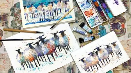 Beginner'S Exercise For Exploring Watercolor Paint Simple Sheep Step-By-Step, Learning Basic Skills