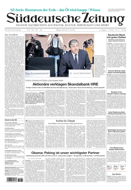 Sueddeutsche Zeitung vom 29.07.2009