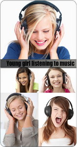 Stock Photo: Young girl listening to music