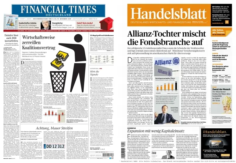 Handelsblatt & FinancialTimesDeutschland vom 13.11.2009