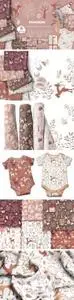 Cute Reindeer Vector Seamless Patterns Collection