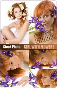 Girl with flowers - Stock Photo