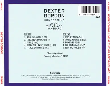 Dexter Gordon - Homecoming: Live at the Village Vanguard (1977) {2CD Set, Columbia C2K 46824 rel 1990}