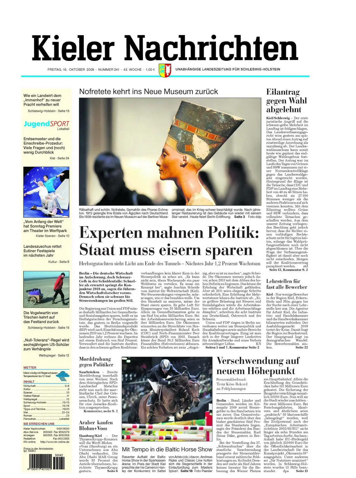 Kieler Nachrichten vom 16. Oktober 2009