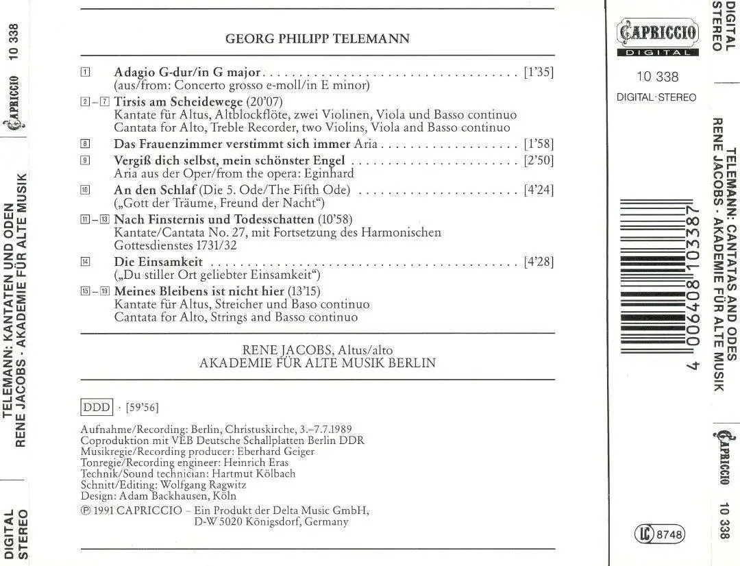 René Jacobs, Akademie für Alte Musik Berlin - Telemann: Cantaten & Odes (1991)
