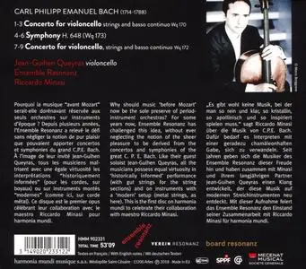 Jean-Guihen Queyras, Ensemble Resonanz, Riccardo Minasi - C.P.E. Bach: Cello Concertos, Symphony H.648 (2018)