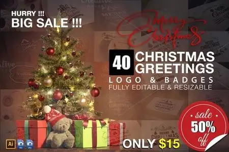 CreativeMarket - 40 Christmas Greetings Logo & Badges