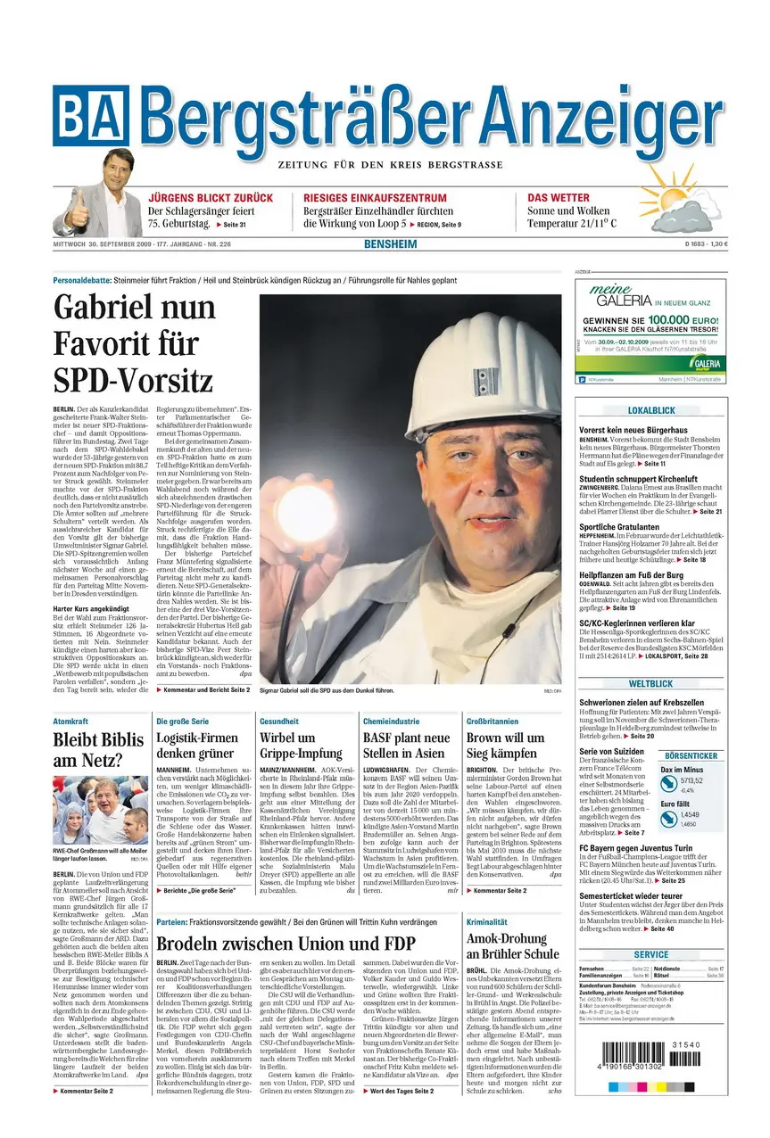 Bergstraesser Anzeiger (Heppenheim) vom 30. September 2009